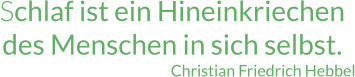 Schlaf ist ein Hineinkriechen des Menschen in sich selbst. Christian Friedrich Hebbel